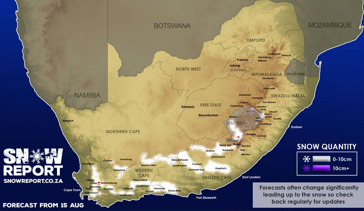 Snow forecast map for 13 August 2020
