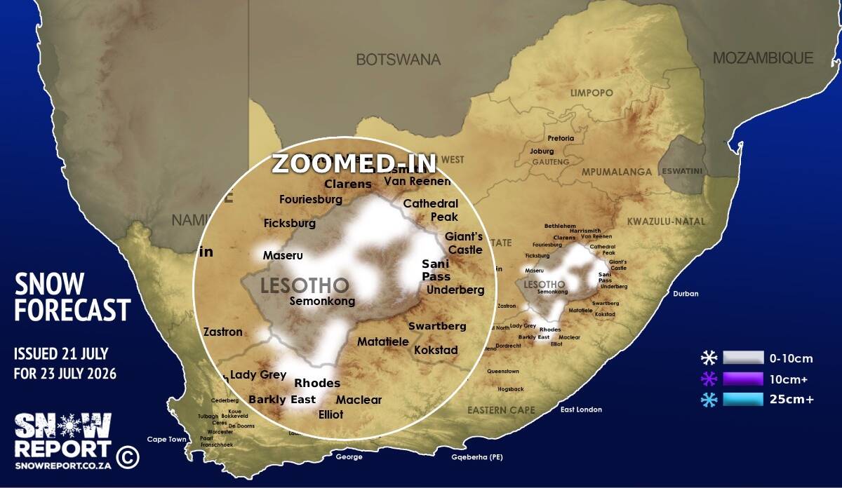 Snow forecast map for 21 July 2026