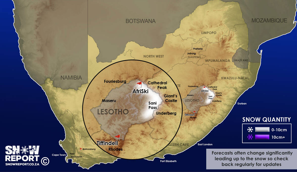 Snow forecast map for 25 October 2021