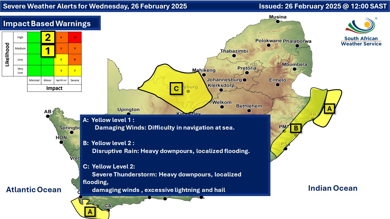 Disruptive rain and damaging wind on the coast on Wednesday