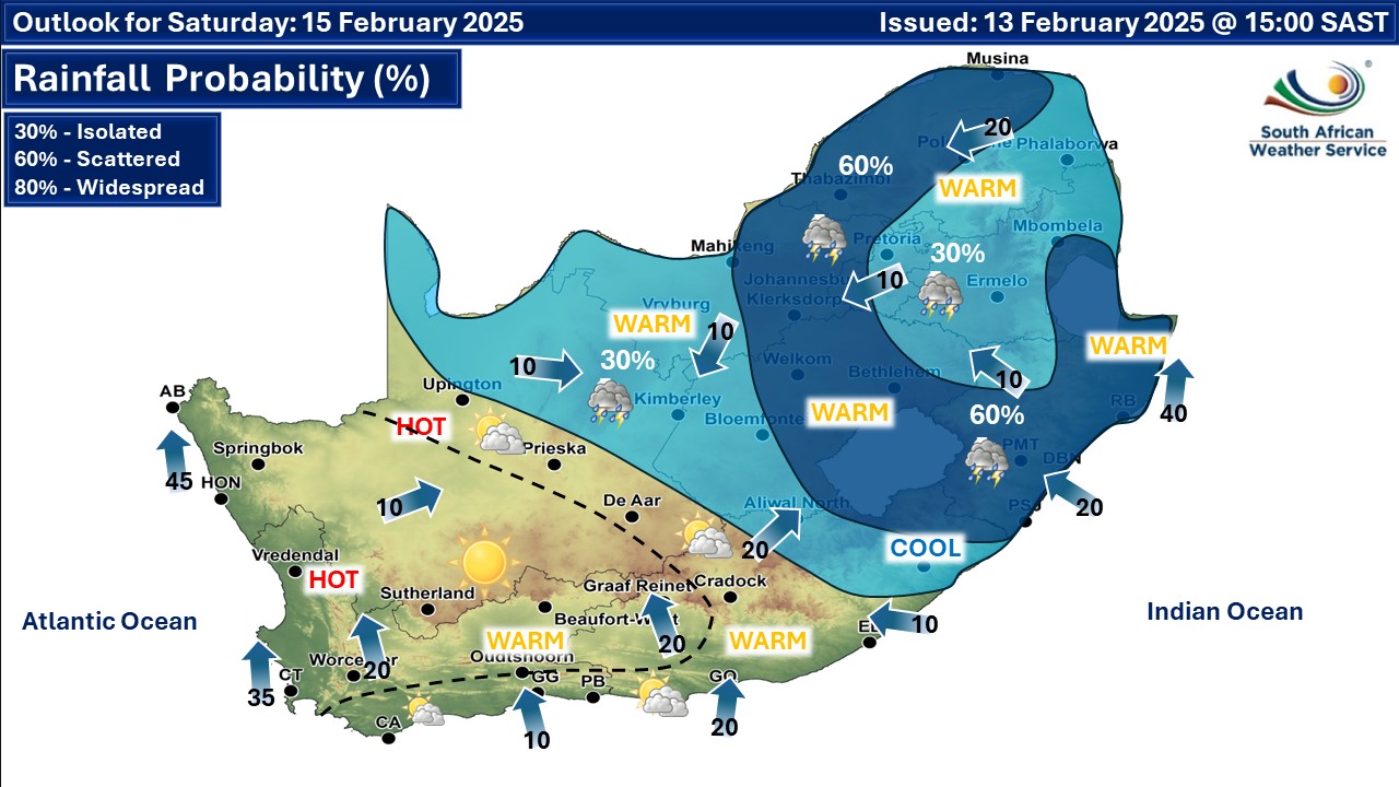 Disruptive rainfall in the north-east of South Africa on Friday
