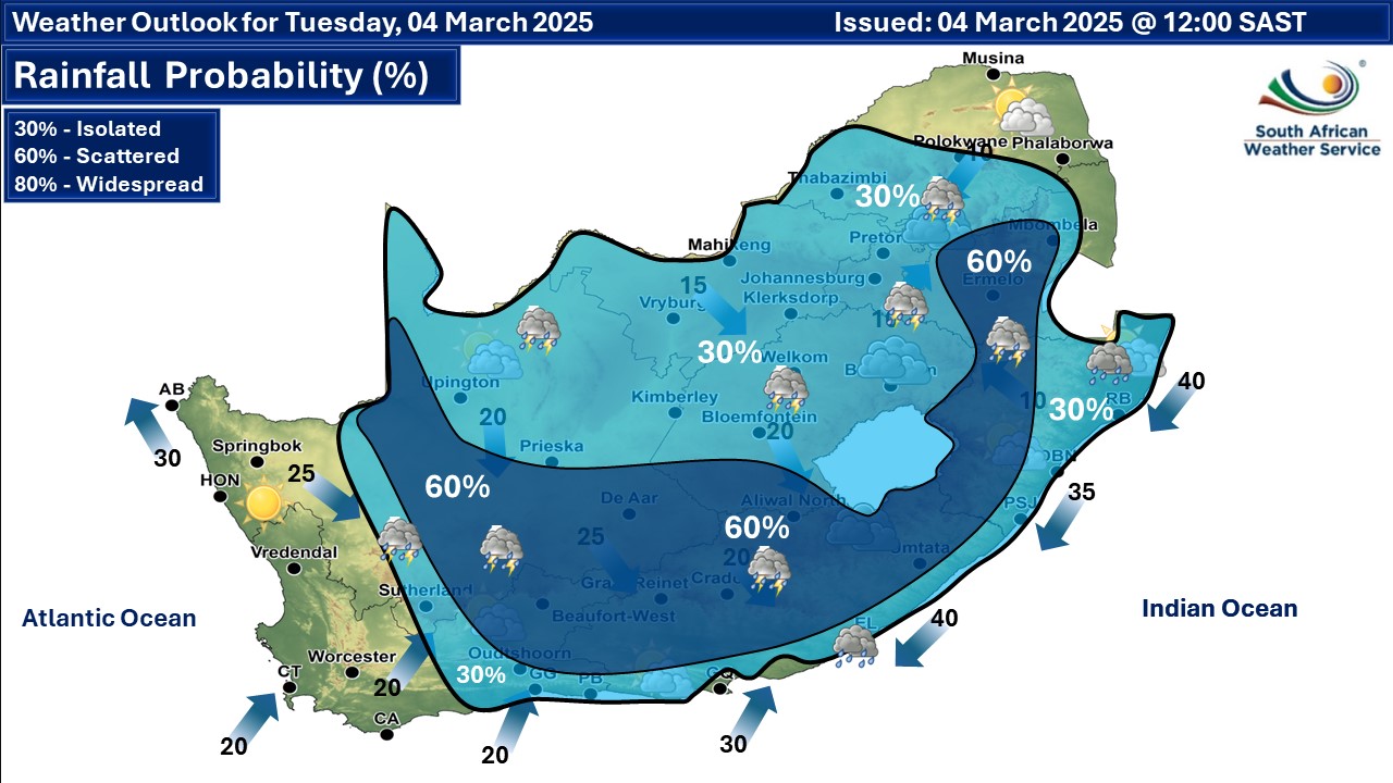 Severe thunderstorm warnings for six provinces in Tuesday’s forecast